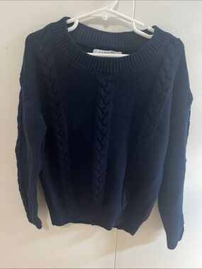 Banana Republic Men's Dark Navy Cable Knit Crewneck Sweater